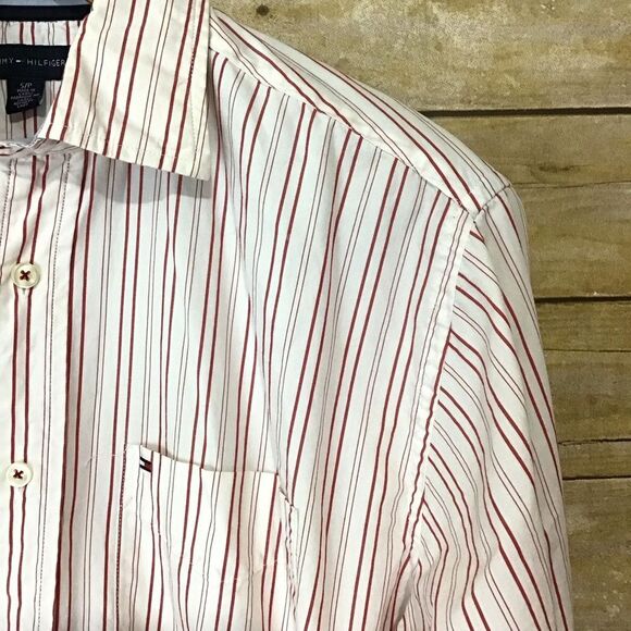 Tommy Hilfiger White Red Vertical Striped Button Up Shirt S - Picture 2 of 10